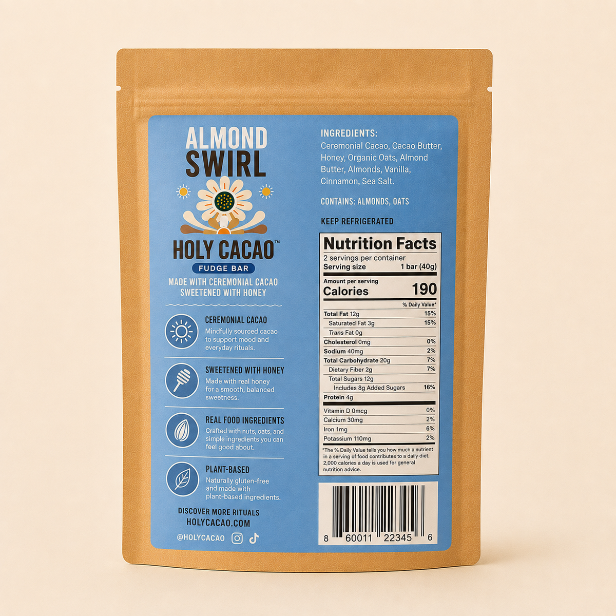 Salted Almond Swirl | Refrigerated Healthy Chocolate Snack | 2.8 oz (80g)
