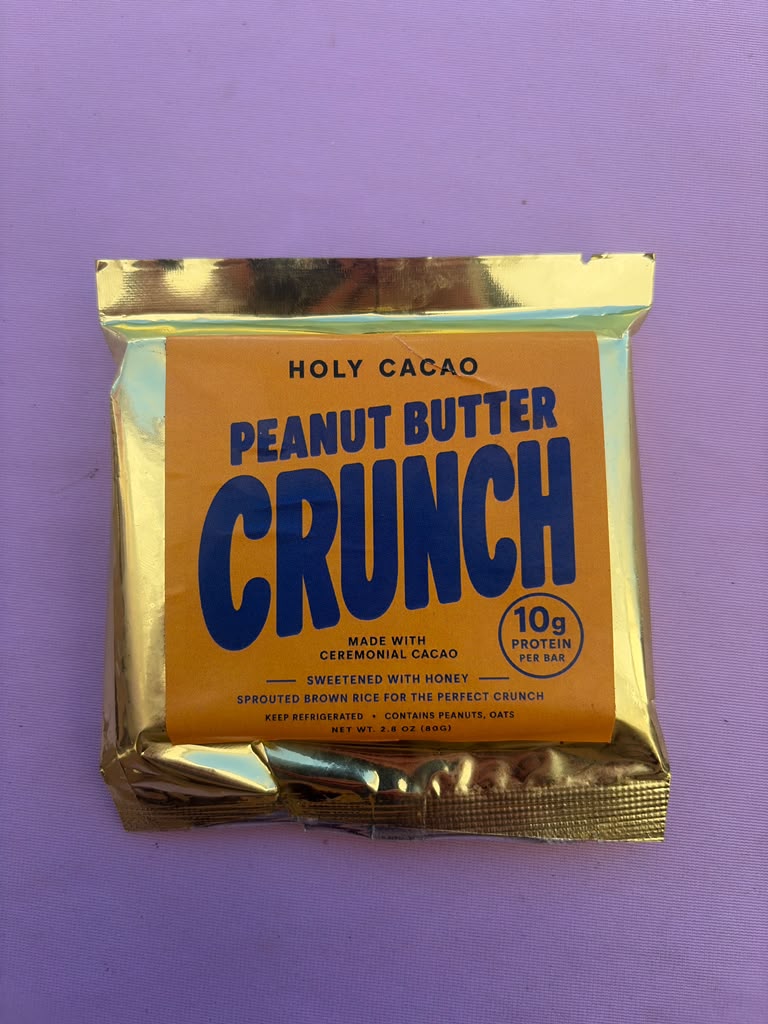 Holy Cacao Peanut Butter Crunch Protein Bar | Ceremonial Cacao, Honey & Sprouted Brown Rice | 10g Protein | 2.8 oz (80g)